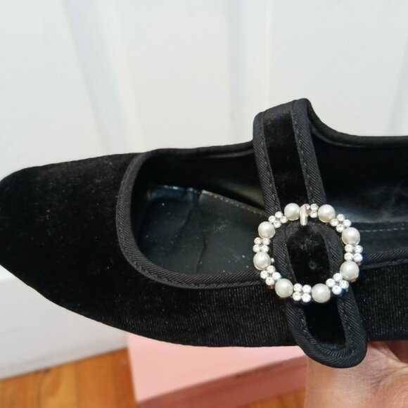 Juicy Couture Black Velvet Flats - Faux Pearl Diamond Silver - Picture 9 of 9